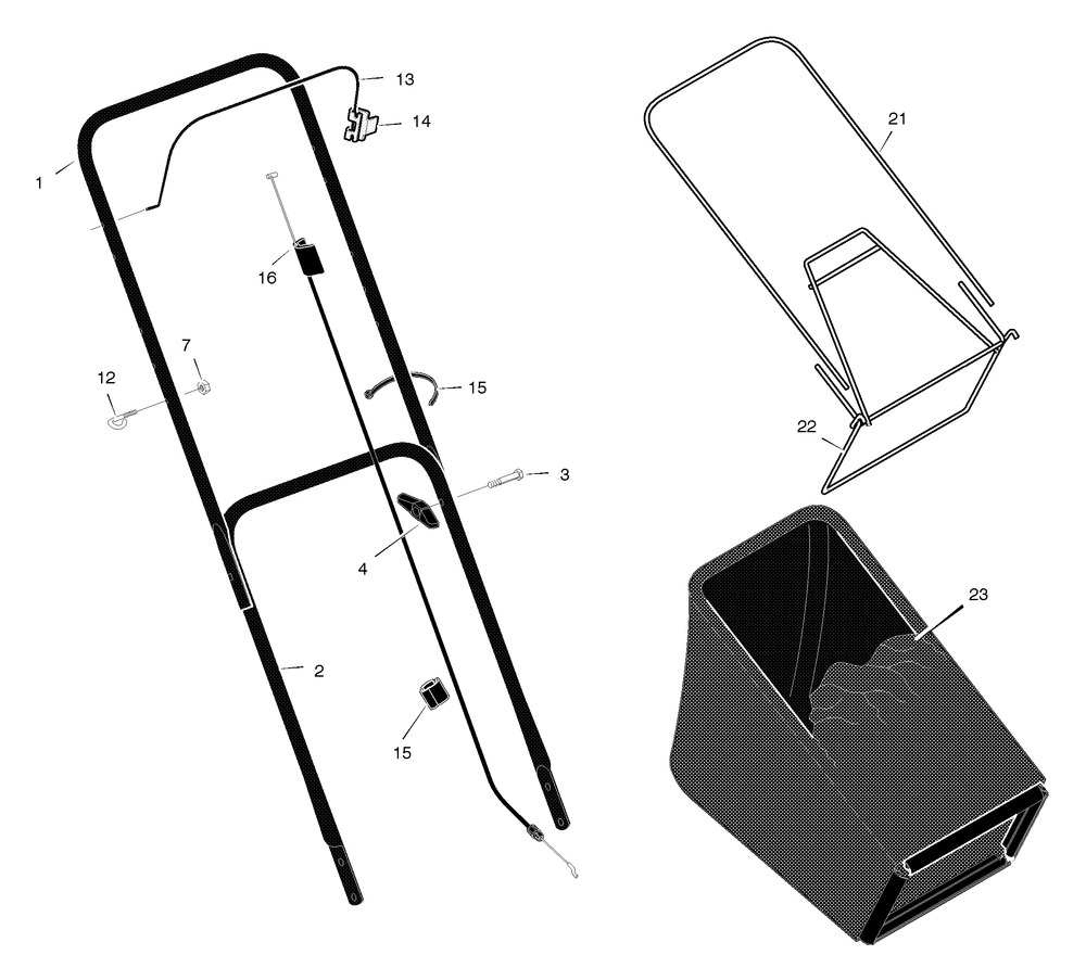Handle And Bag Assembly Diagram and Parts List for 20416X50F 2004 Briggs and Stratton Lawn Mower